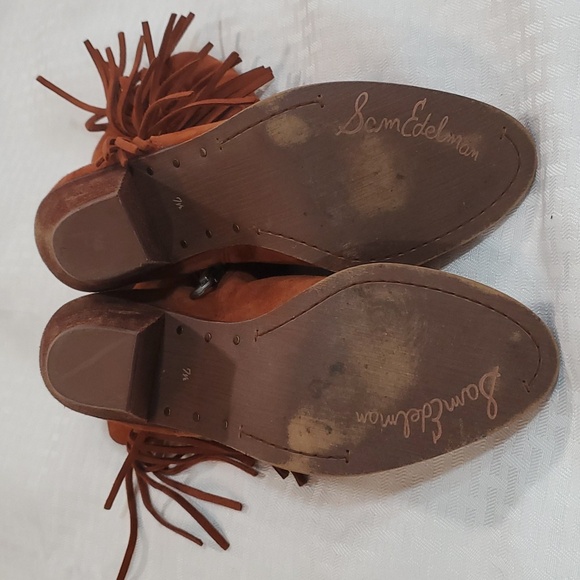 Sam Edelman Louie fring women's orange  suede western ankle short boots size 7.5 - Picture 15 of 16